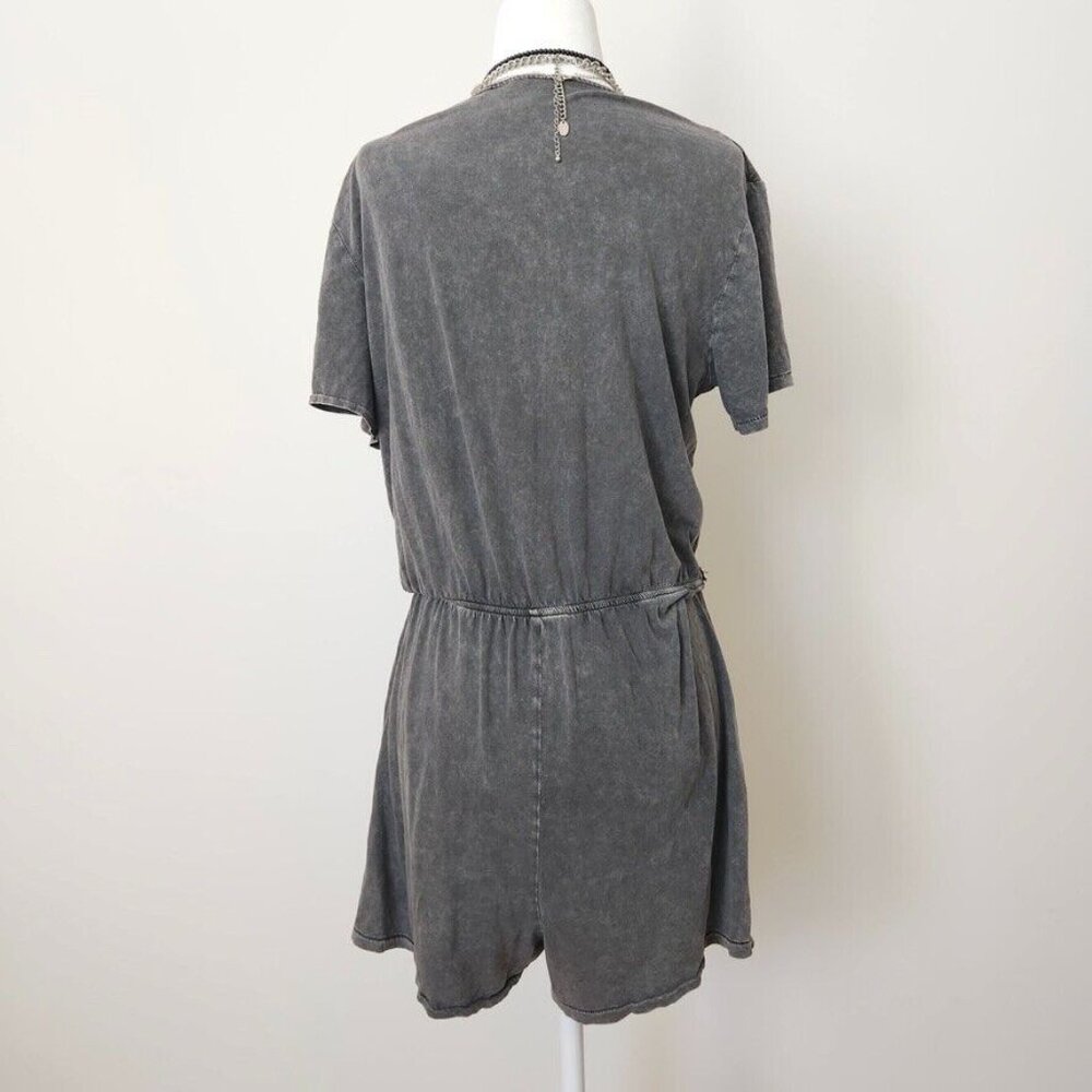 H&M Gray Romper Sz Medium Acid Wash Grunge Goth Punk Elastic Waist Short Sleeve - Picture 10 of 16